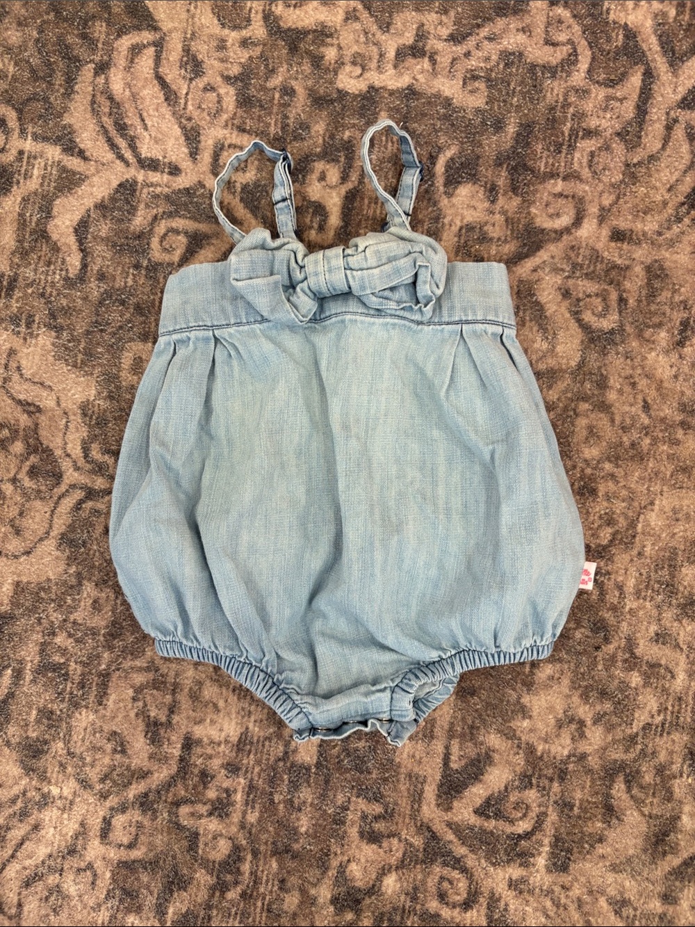Ruffle Butts Light Blue Denim Bubble Romper with Bow